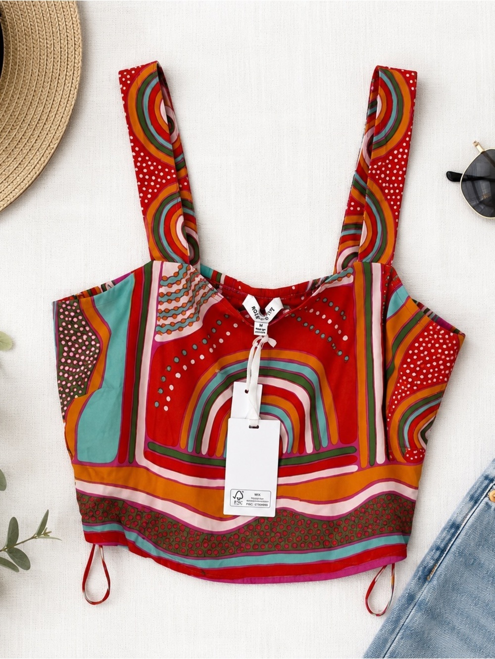 Rose + Olive Tank Top Womens Size M Multicolor Rainbow Print Cropped